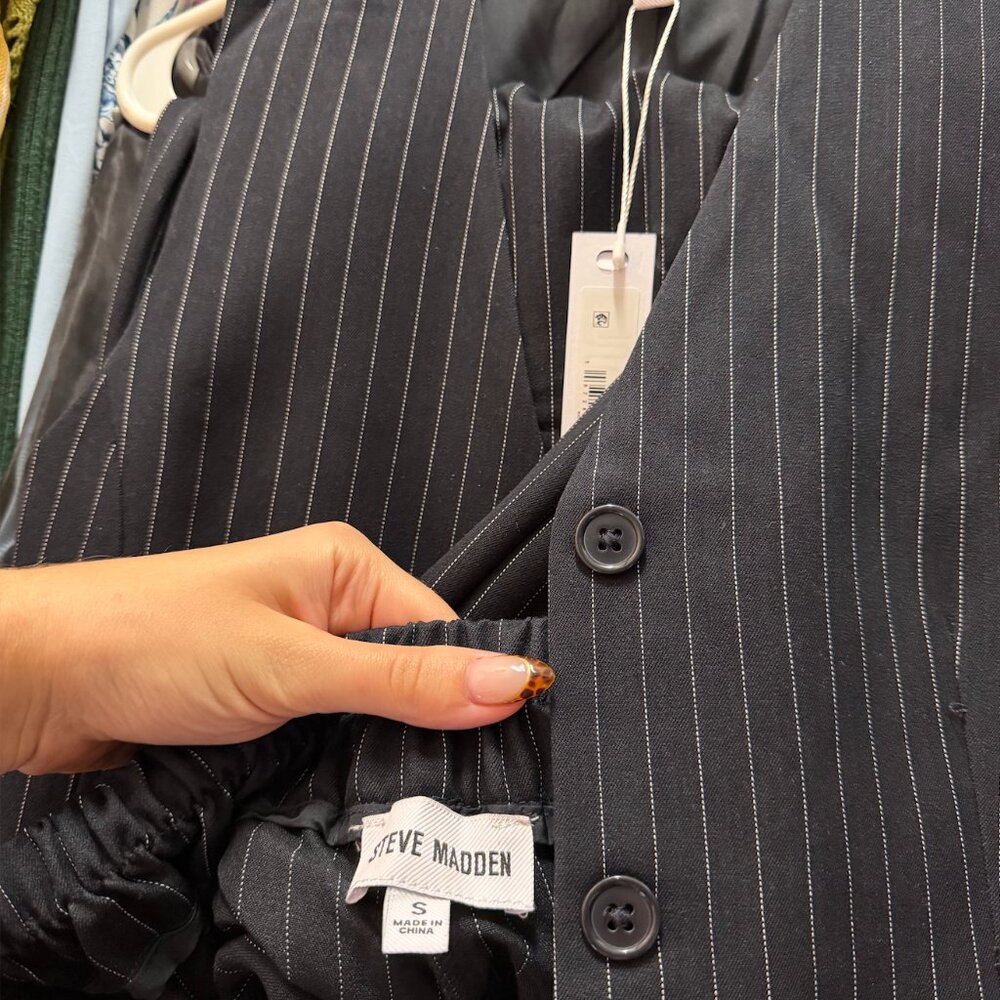 Steve Madden Pinstripe Suiting Vest & Pant Set - Navy Blue - Picture 5 of 5